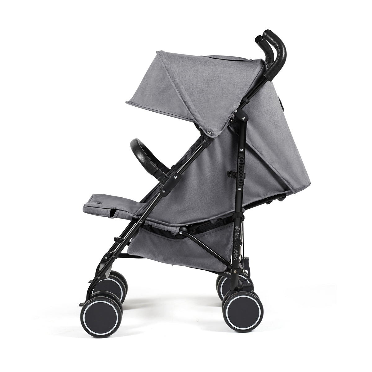 Ickle Bubba Discovery MAX stroller in graphite grey with gray fabric seat and black metal frame and wheels shown from the back
