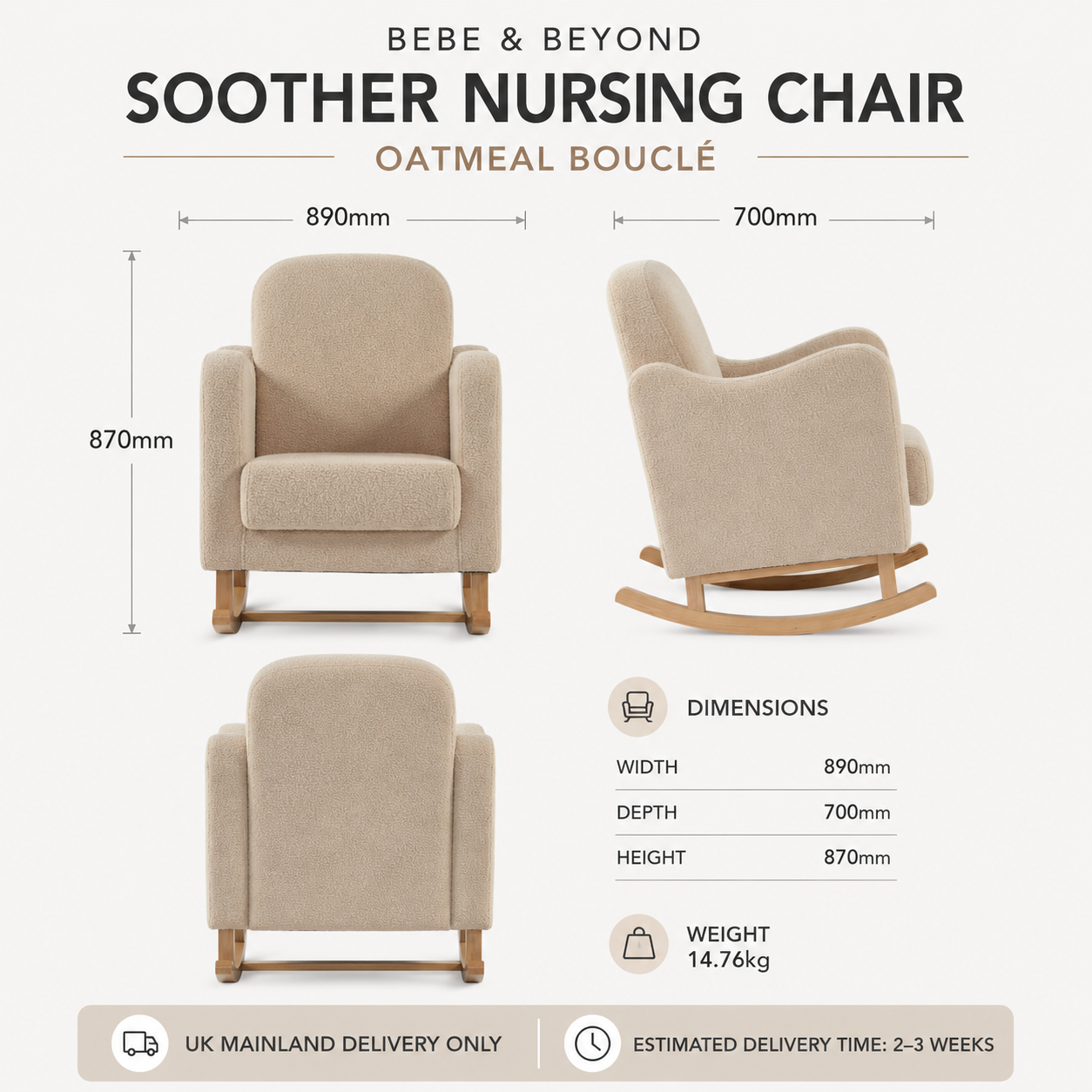 Bebe & Beyond Soother Nursing Chair – Oatmeal Teddy