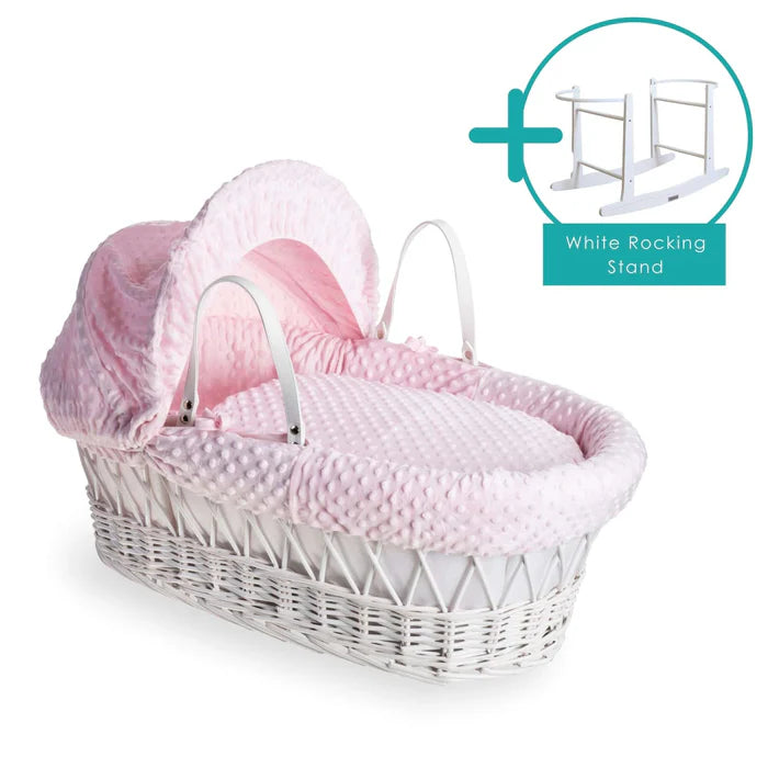 Baby Wicker Moses Basket in Pink Dimple By Clair De Lune