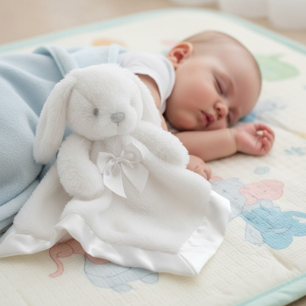 Baby White Bunny Comforter with Satin Back