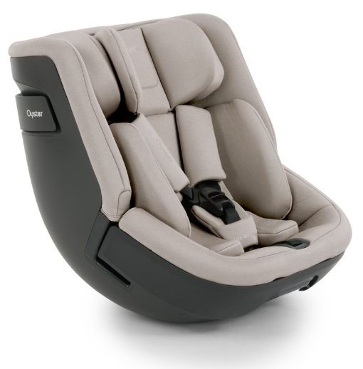 Oyster 4 toddler 360 car seat in stone with beige and black padded contoured infant seating for comfort and safety