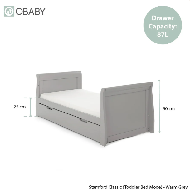 OBaby Stamford Classic Cot Bed - Warm Grey with Under Bed Drawer