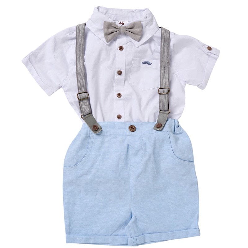 Baby Boys Blue & Grey Suspender Bow Outfit General Little Gent