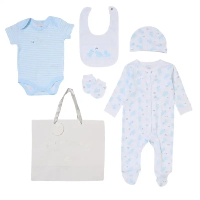Baby Boys Blue & Ivory Dinosaur 5-Piece Layette Set