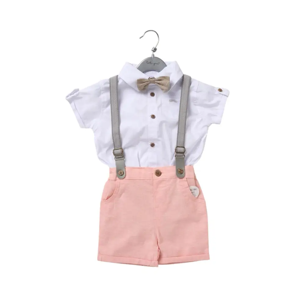 Baby Boys Blush & Grey Suspender Bow Outfit General Little Gent