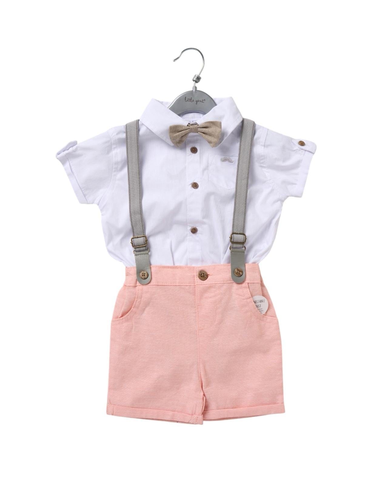 Baby Boys Blush & Grey Suspender Bow Outfit General Little Gent