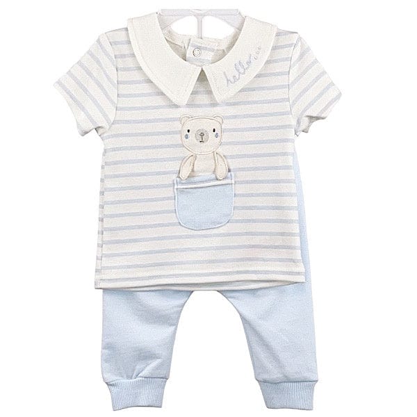 Baby Boys Ivory & Blue Pocket Teddy Bear Outfit General Pure & Soft