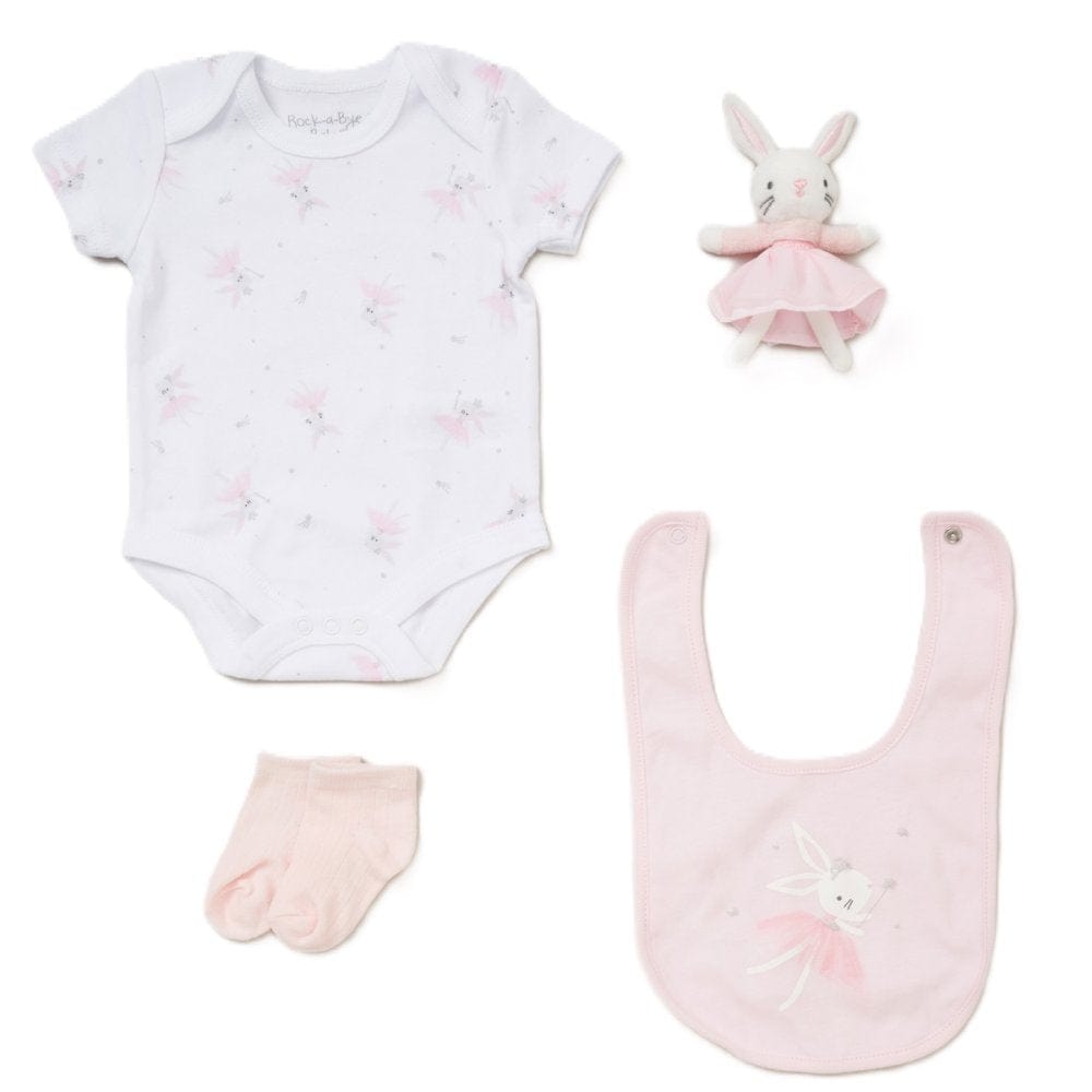 Baby Girls 4 piece Bunny Box Gift Set rock a bye baby