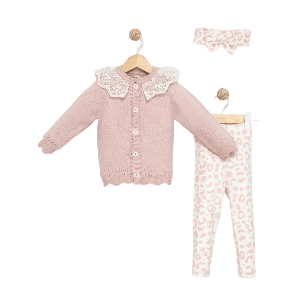 Baby Girls Lace Cardigan and Trouser Set with Headband Baby My