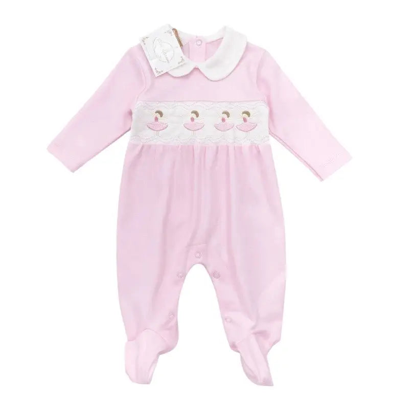 Baby Girls Baby Pink Ballerina Smocked Sleepsuit