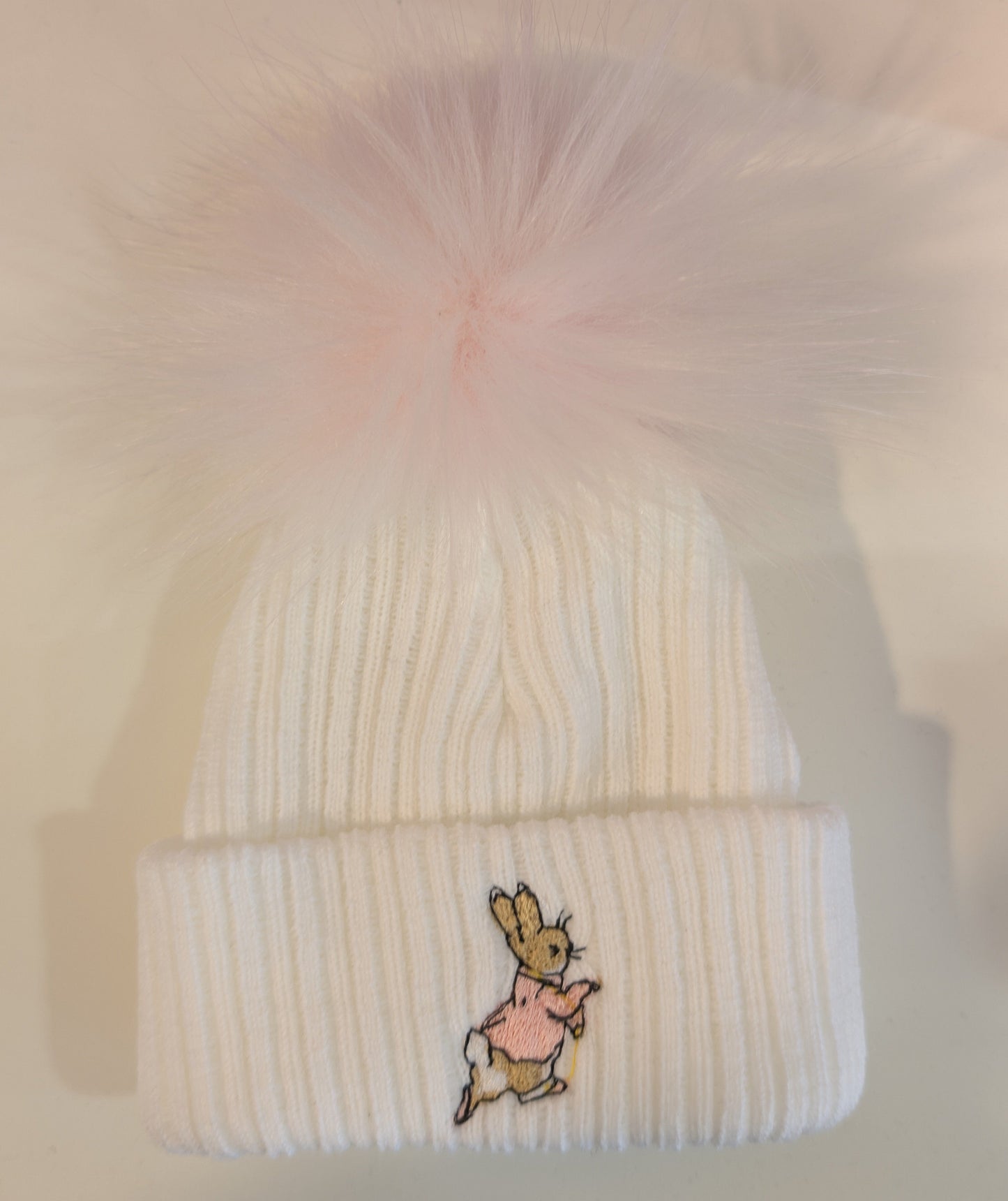 Baby Girls Rabbit Pom Hat - White & Pink dandelion