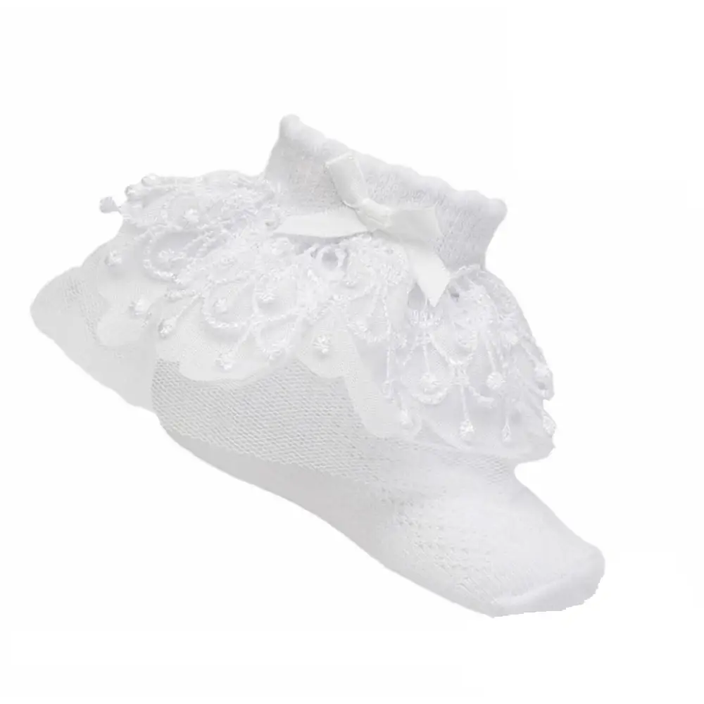 Baby Girls White Bell Lace Frilly Ankle Socks General soft touch