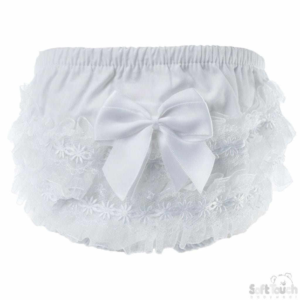 Baby Girls White Frilly Knickers with Daisy Lace Trim soft touch