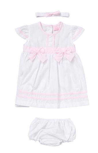 Baby Girls White & Pink Bow Dress General rock a bye baby