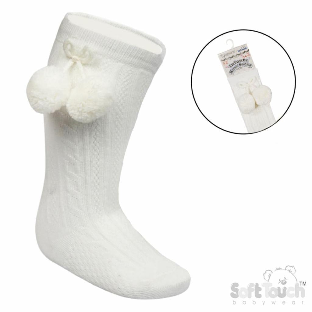 Baby Knee High Pom Pom Socks - Ivory General soft touch