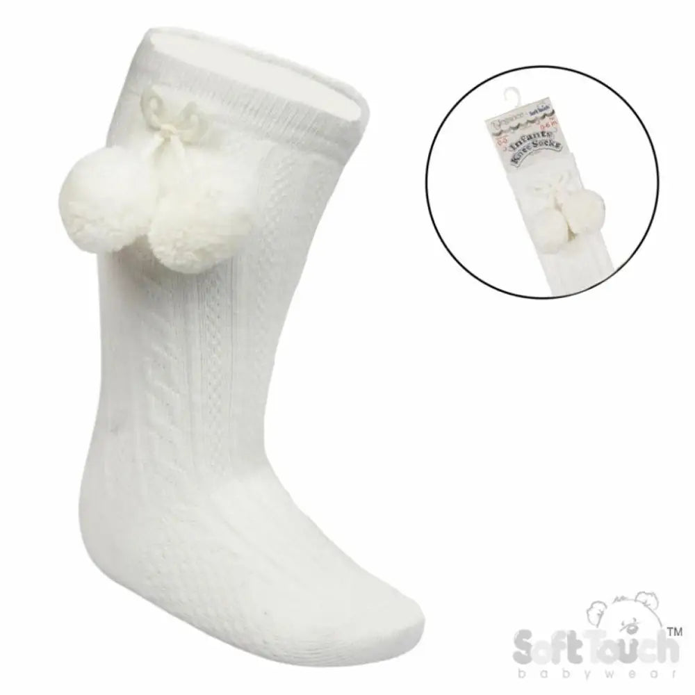Baby Knee High Pom Pom Socks - Ivory General soft touch