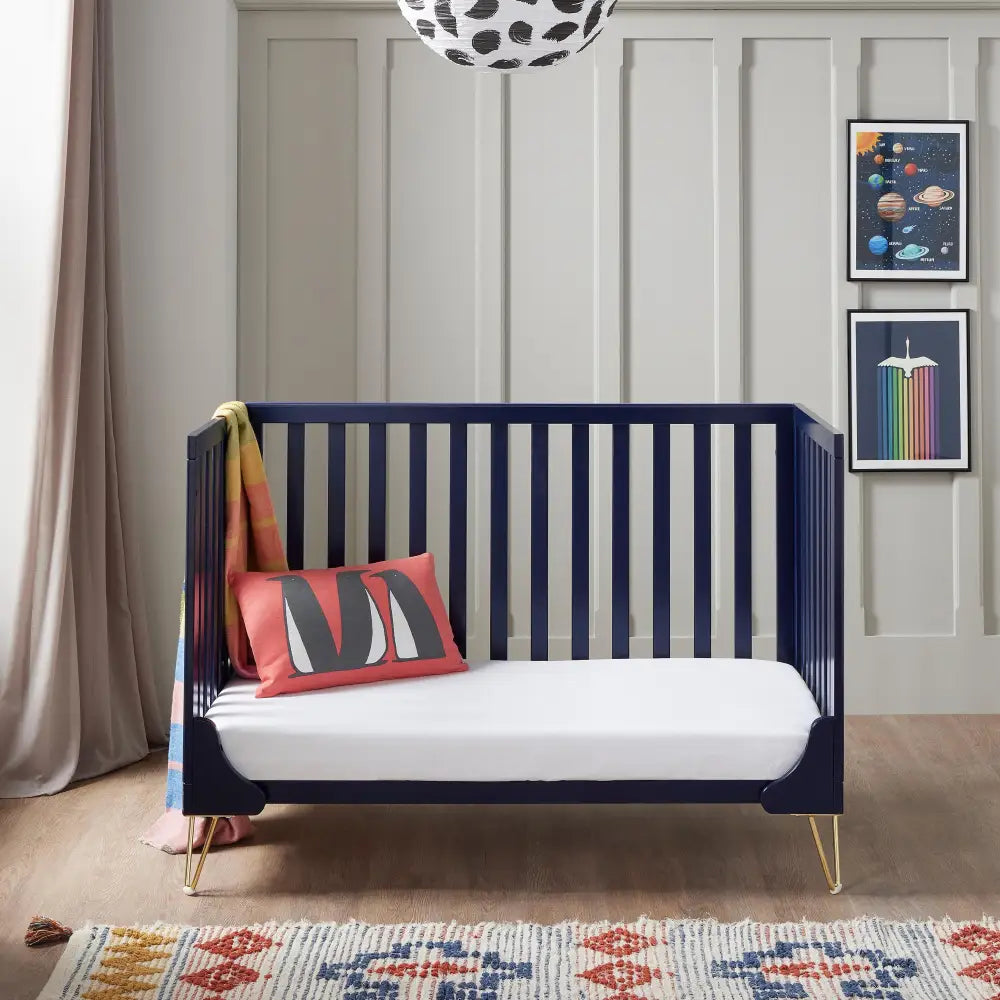 Babymore Kimi Midnight Blue Cot bed - Gold Hair Pin Legs Babymore