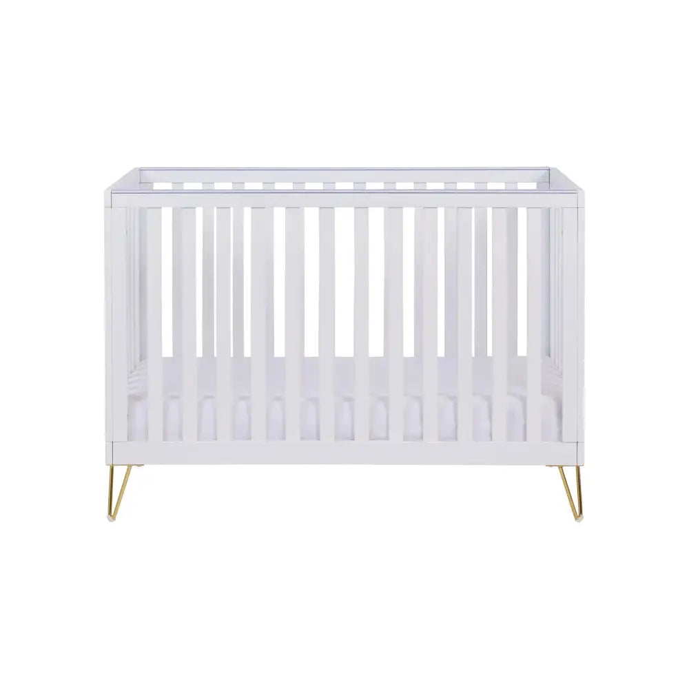Babymore Kimi White Cot bed - Gold Hair Pin Legs Babymore