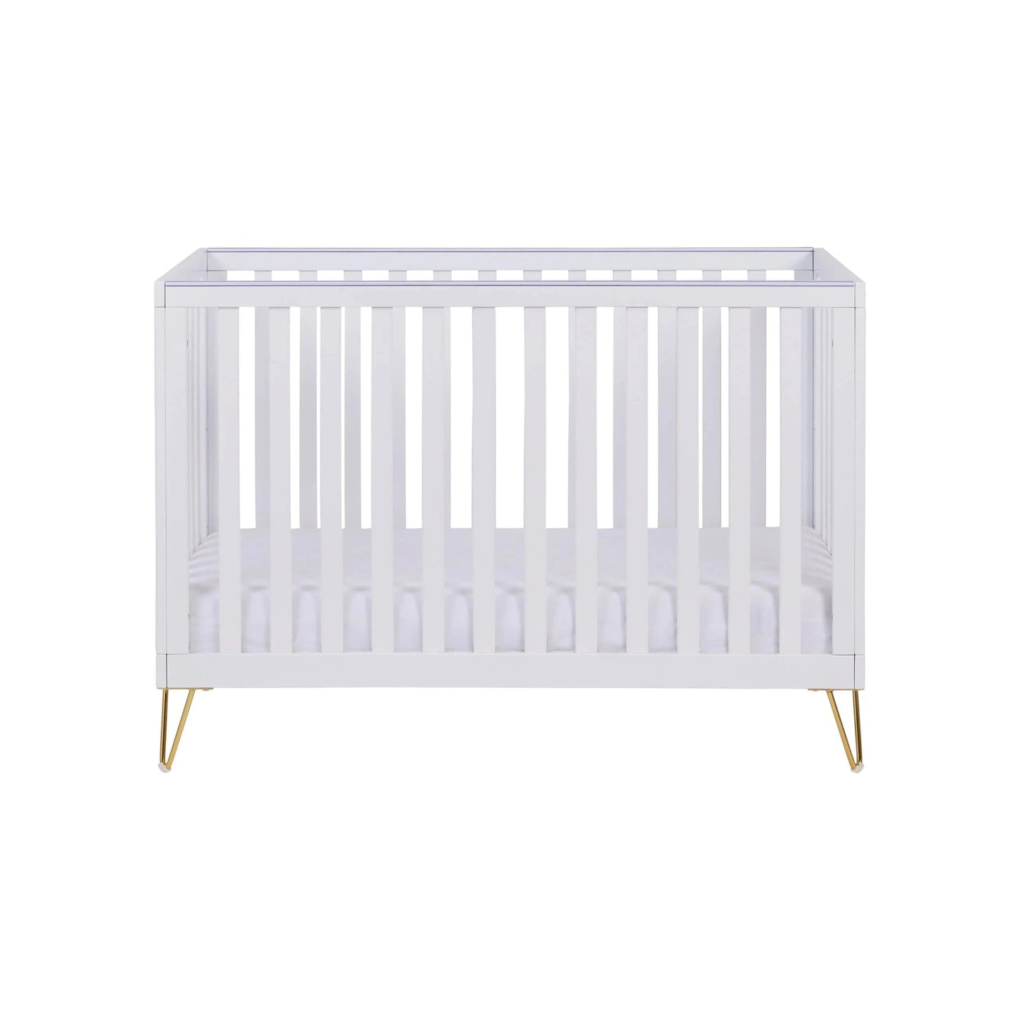 Babymore Kimi White Cot bed - Gold Hair Pin Legs Babymore