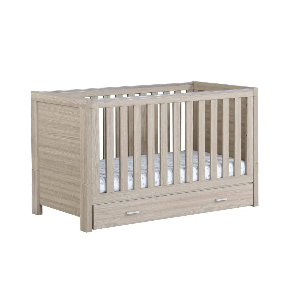 Babymore Luno Oak Cot Bed with Drawer Babymore