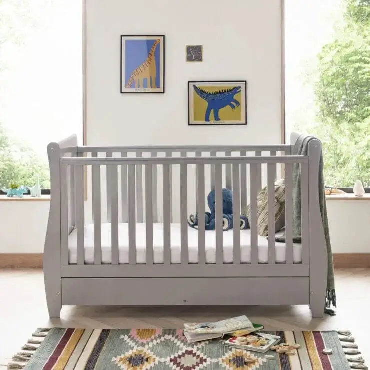 Babymore Stella Grey Cot Bed - Dropside Babymore