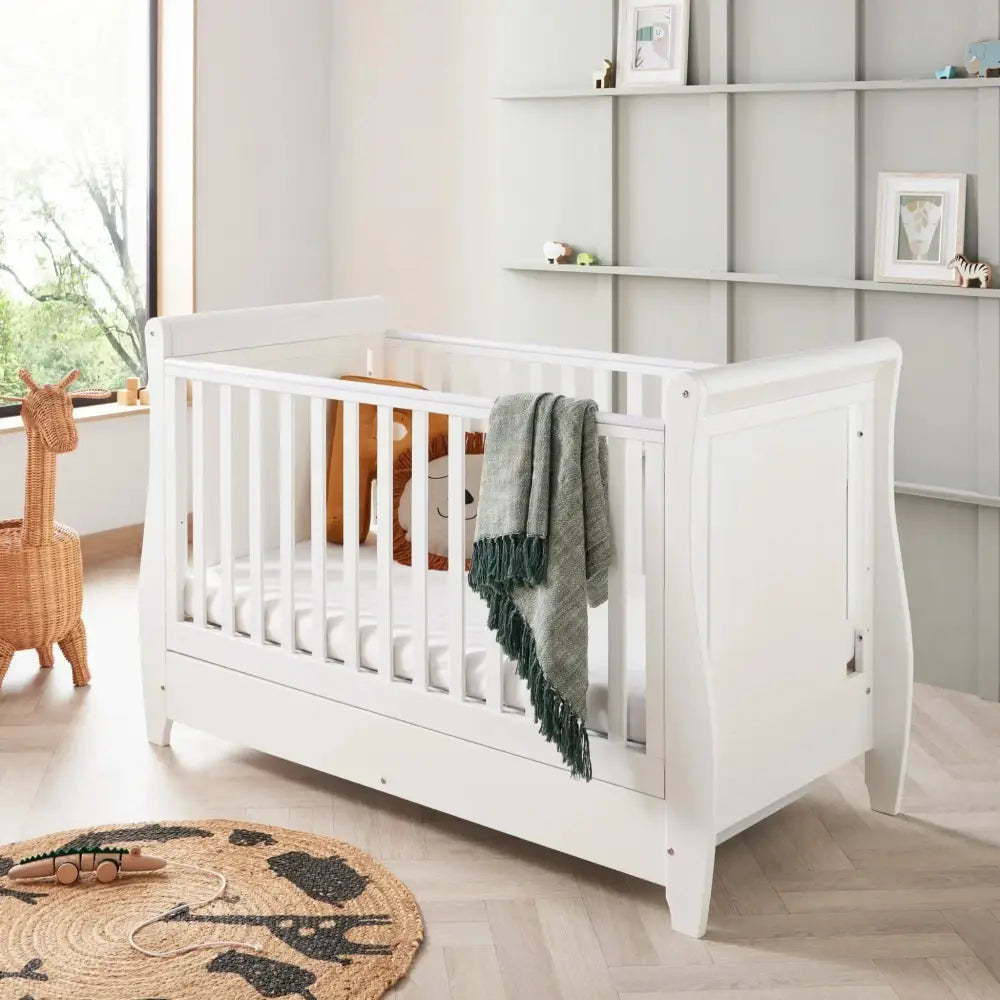 Babymore Stella White Cot Bed - Dropside Babymore