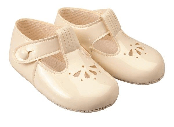 Babies Classic Unisex Pram Shoes Timeless T Bar Design with Cut Out Detail Baby Boutique UK