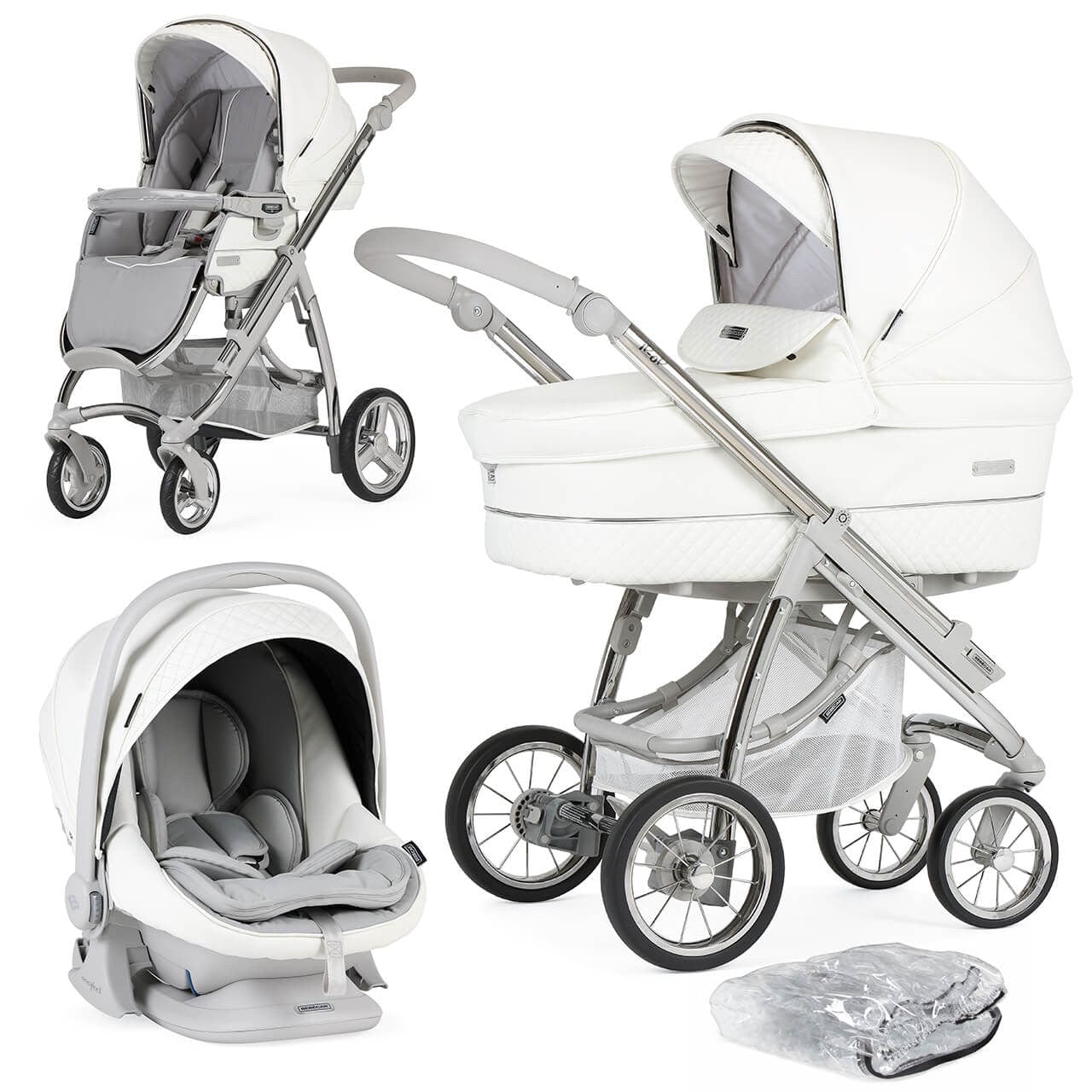 Bebecar Ip-Op White Delight Travel System - New 2025 Lie Flat Car Seat Bebecar