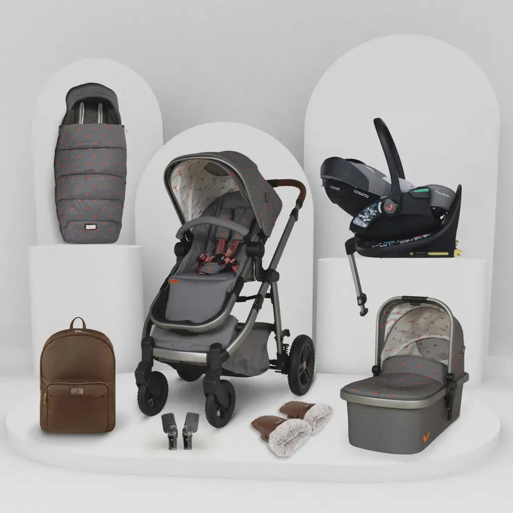 Cosatto Wow 3 Rotate & Recline Cozy Bundle Foxling – Travel System with Carrycot, Acorn Recline i-Size Car Seat & Rotating Base Cosatto