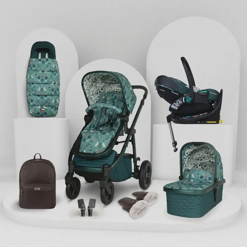 Cosatto Wow 3 Rotate & Recline Cozy Bundle Masquerade – Travel System with Carrycot, Acorn Recline i-Size Car Seat & Rotating Base Cosatto