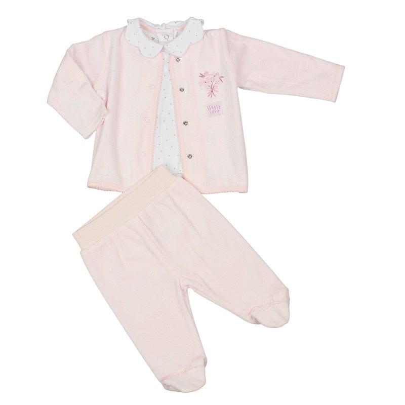 Girl's Baby Pink “Little Love” Floral 3 Piece Outfit Pure & Soft