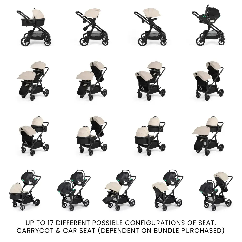 Ickle Bubba Virgo Twin 18 Piece Travel System with i-Size Nimbus Car Seats & Spin ISOFIX Bases - Stone