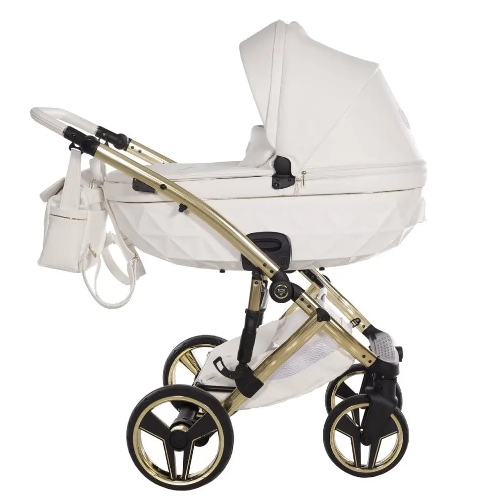 Junama Diamond 2 in 1 Pram - Candy White & Gold Junama