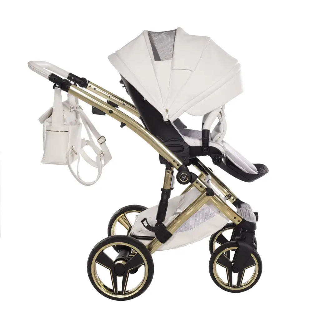 Junama Diamond 2 in 1 Pram - Candy White & Gold Junama