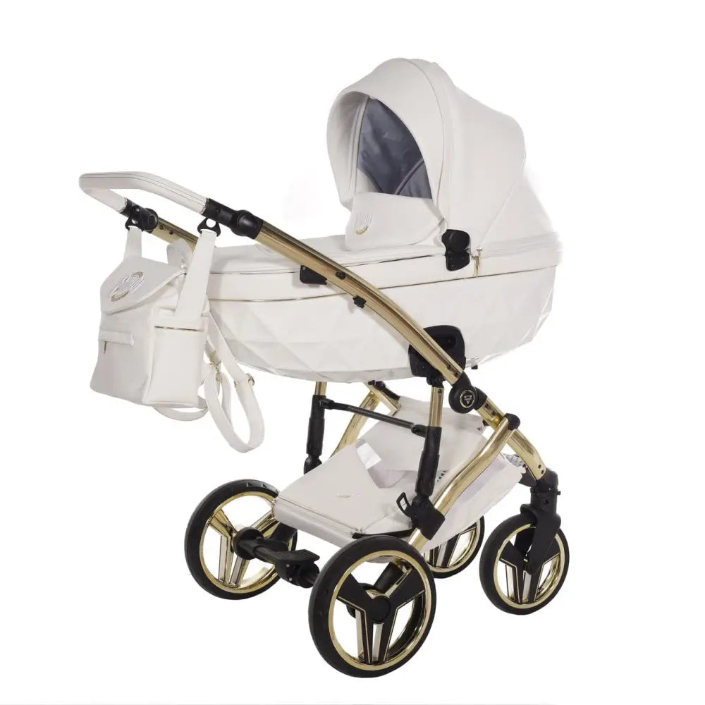 Junama Diamond 2 in 1 Pram - Candy White & Gold Junama