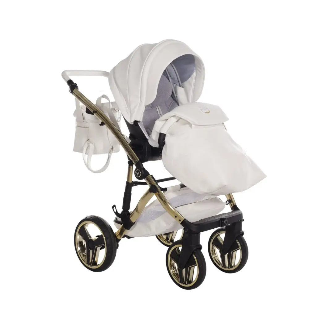 Junama Diamond 2 in 1 Pram - Candy White & Gold Junama