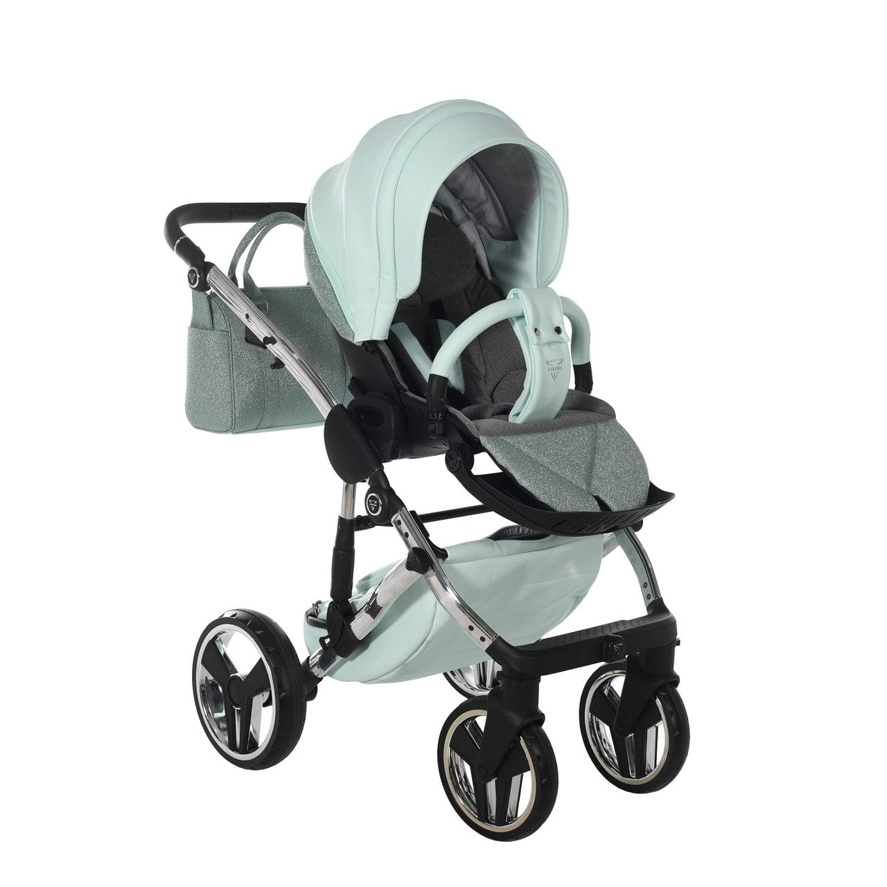 Junama Handcraft Diamond Pram With Isofix – 4 in 1 Luxury Glitter Mint Travel System Junama
