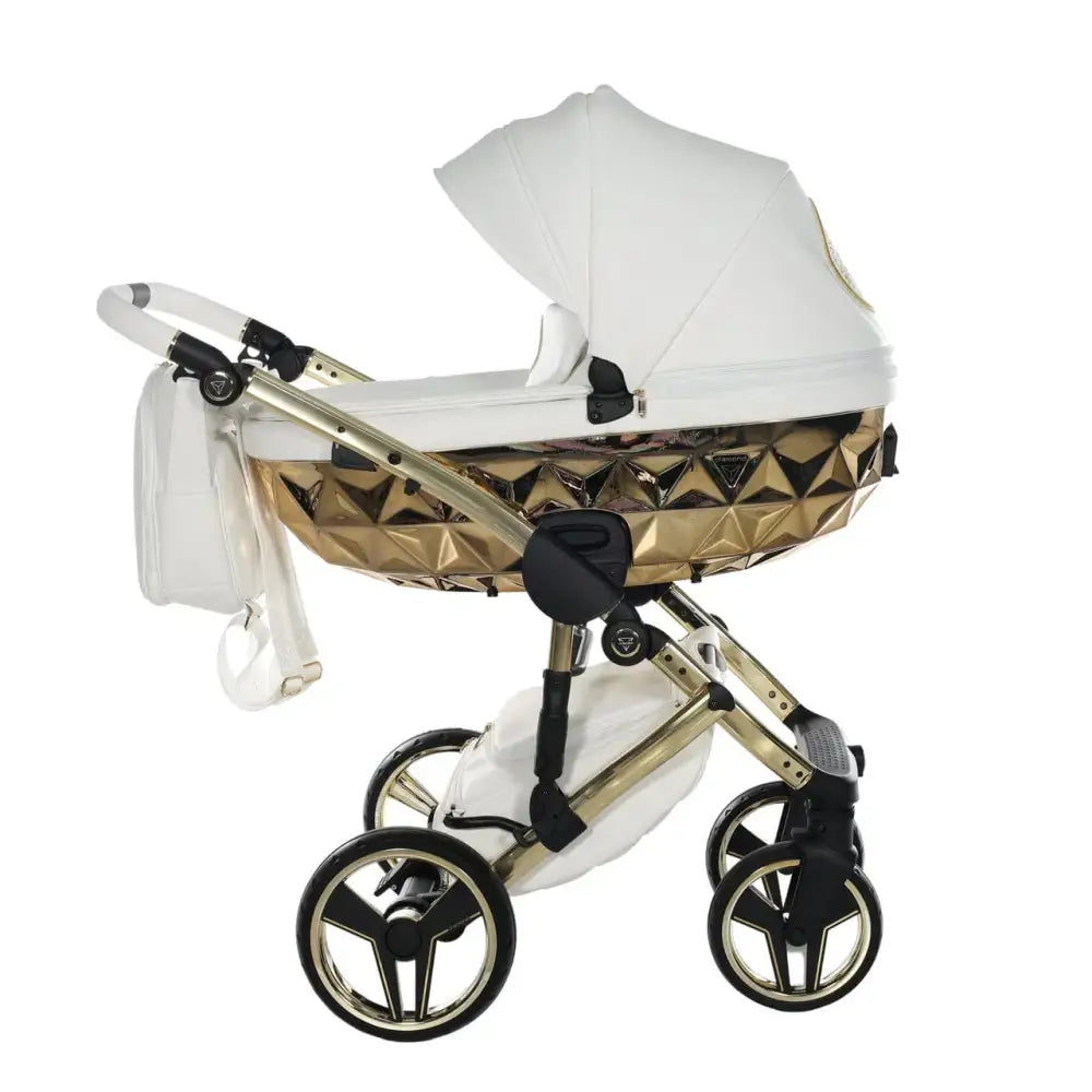 Junama Handcraft Diamond Pram – 2 in 1 Luxury White & Gold Travel System Junama