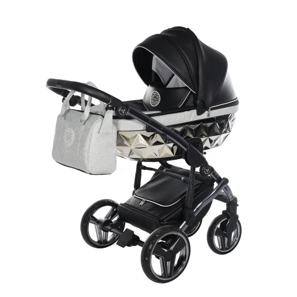 Junama Handcraft Diamond Pram – 3 in 1 Luxury Glitter Black Travel System Junama