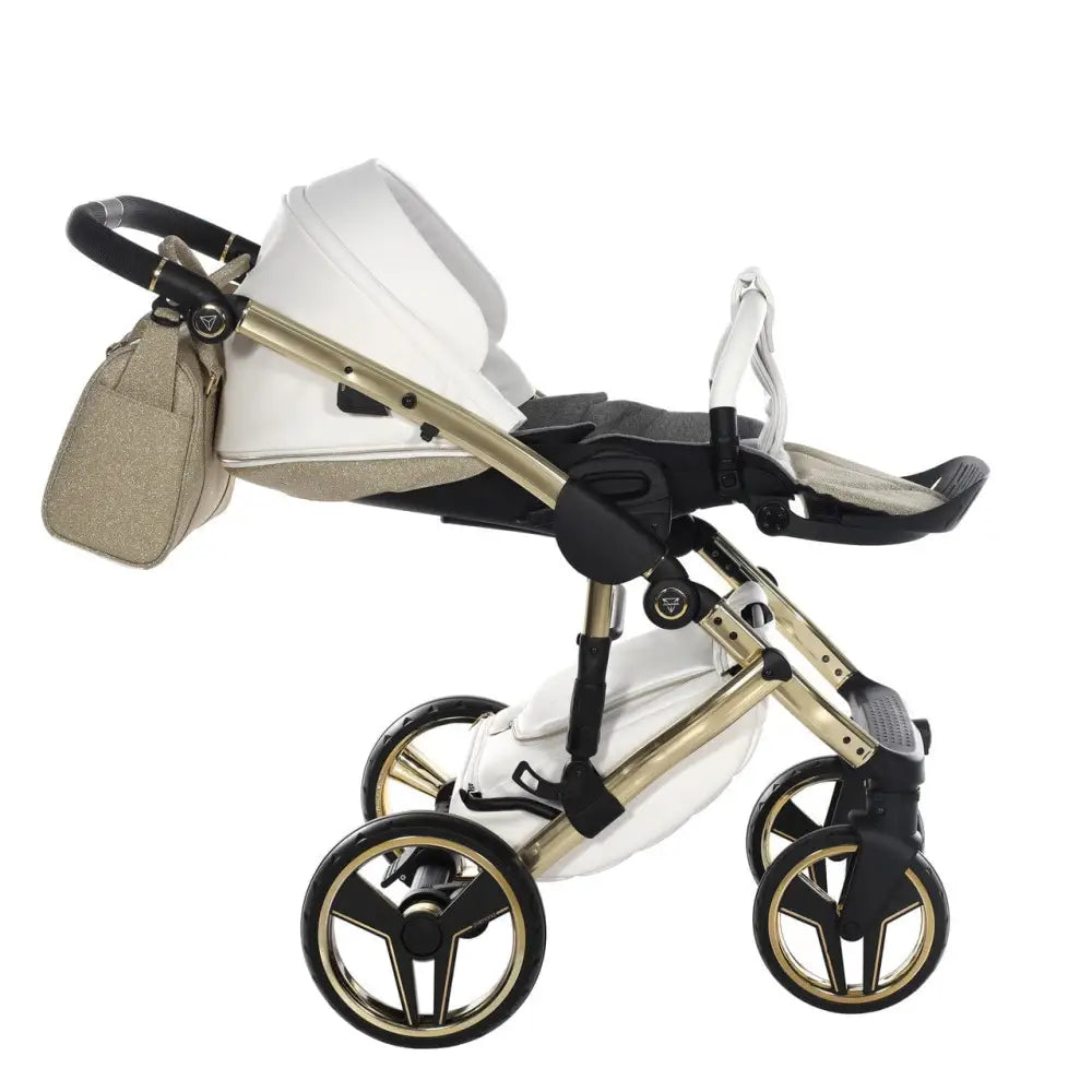 Junama Handcraft Diamond Pram With Isofix Base – 4 in 1 Luxury Glitter Gold Travel System Junama