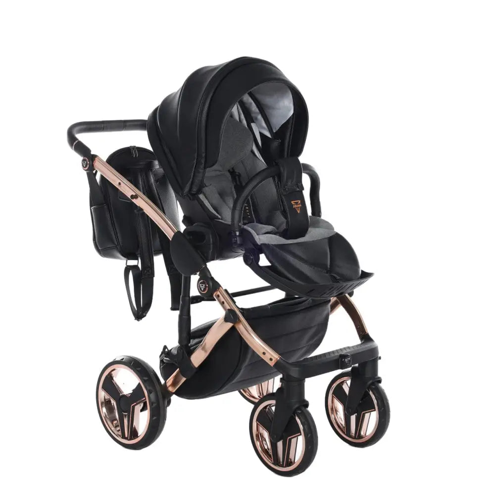 Junama Handcraft Diamond Pram With Isofix Base – 4 in 1 Luxury Black & Rose Gold Travel System Junama