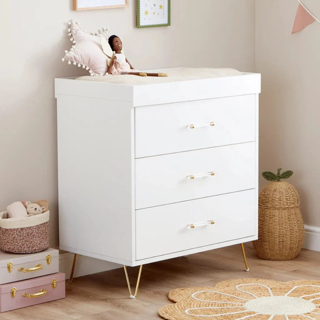 Kimi Acrylic XL 2 Piece Nursery Furniture in White and Gold Babymore