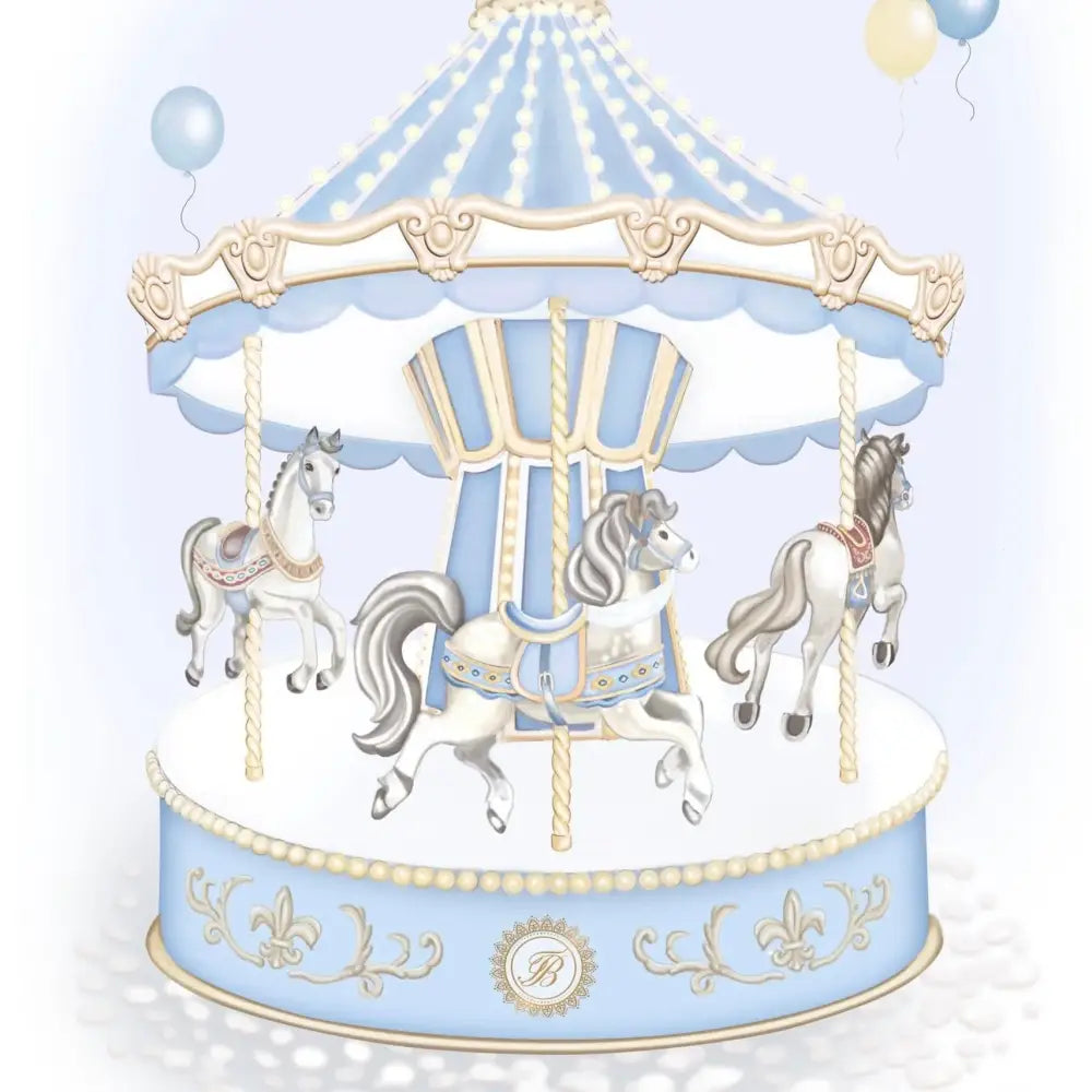 Luxury 5-Piece Blue Baby Bedding Set – Carousel Design | 100% Cotton | Fits Standard Cot