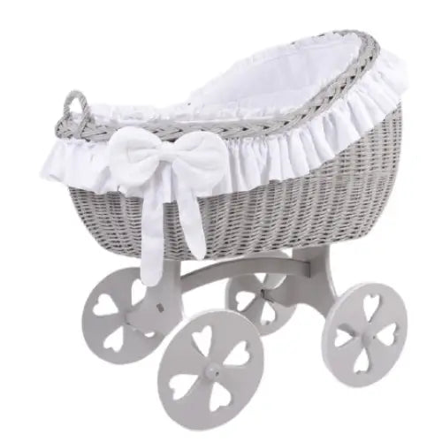 MJ Marks Bianca Grey and White Wicker Crib with Bedding - Heart Wheels Mj Marks