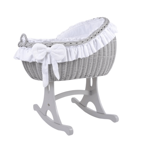 MJ Marks Bianca Grey Wicker Rocking Crib with White Bedding Mj Marks