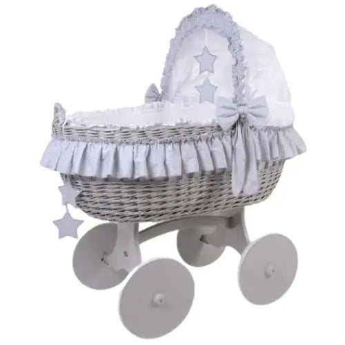 MJ Marks Cloud & Stars Grey Wicker Crib with Bedding Mj Marks