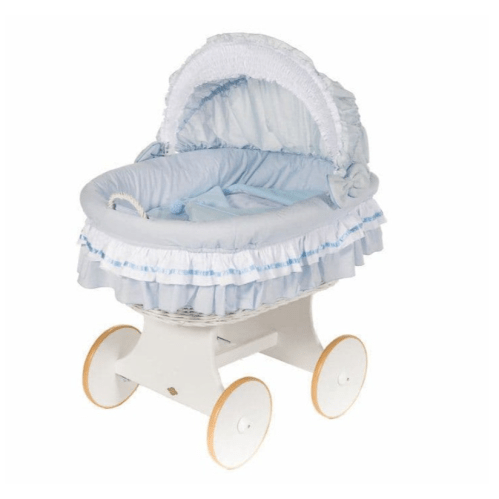 MJ Marks Luna White Wicker Crib with Blue Bedding Mj Marks