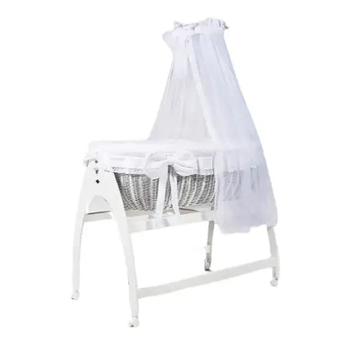 MJ Marks Miranda White Lace Wicker Swinging Crib with Drapes Mj Marks