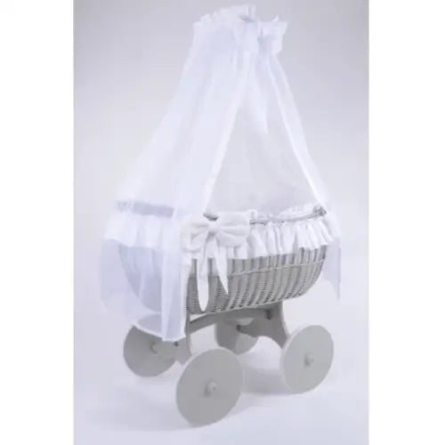 MJ Marks Ophelia Grey and White Wicker Crib with Drapes Mj Marks