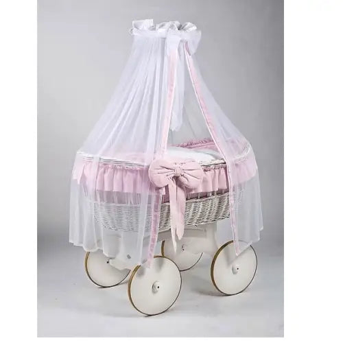 MJ Marks Ophelia White and Pink Wicker Crib with Drapes Mj Marks